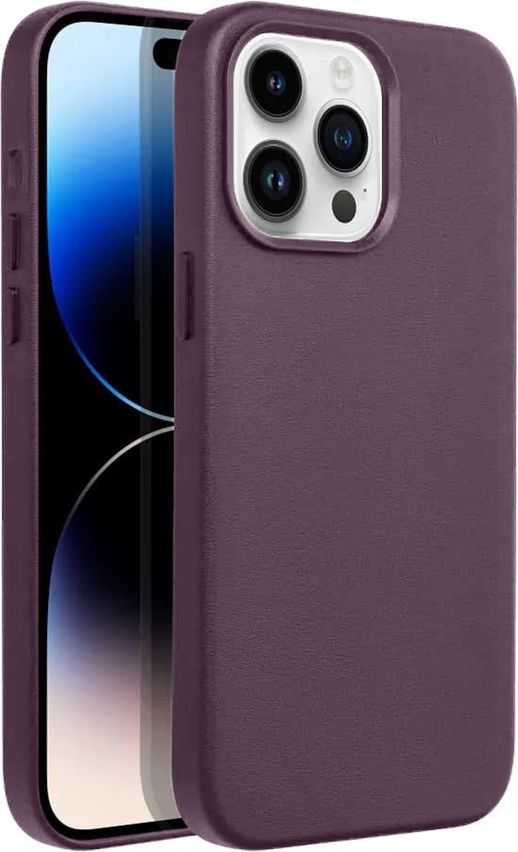 Casify Leren Hoesje geschikt voor MagSafe iPhone 15 Pro Max Hoesje - Donkerpaars