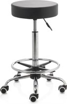 Bol.com ZenGrowth ergonomische tabouret met hoge gasveer zwart - Kapperskruk op harde wielen – Met voetring – Tabouret - In hoog... aanbieding