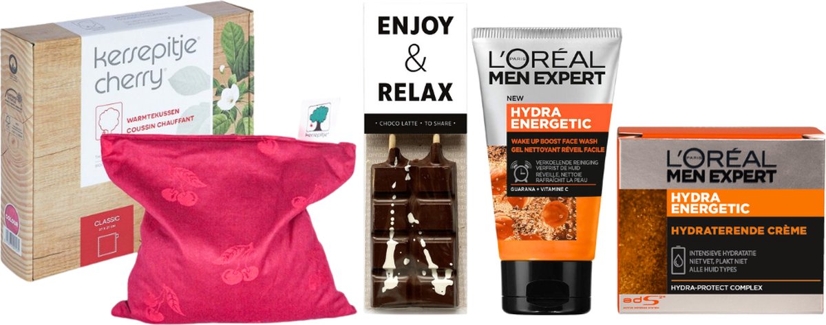 Goedkoopste Men Expert Cadeauset Warme Kerst Chocolade & Warmtekussen Hydra - Men Expert Hydraterende creme 50ml - Men Expert Hydra Energetic Facewash 100ml - Kersepittje Warmtekussen Classic 27x27cm