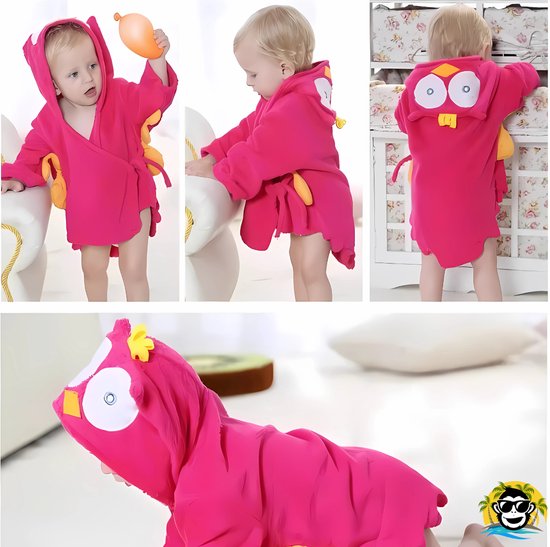 BoefieBoef Rode Uil Kinder Badjas Baby & Peuter 0-2 Jaar (Max 85 cm) - Zacht Katoen Badstof met Dieren Capuchon - Absorberende Ochtendjas Handdoek voor Jongens & Meisjes - Zwemles, Carnaval, Verjaardag & Kraamcadeau - Perfect na Bad & Zwemmen van Merkloos — afbeelding 5