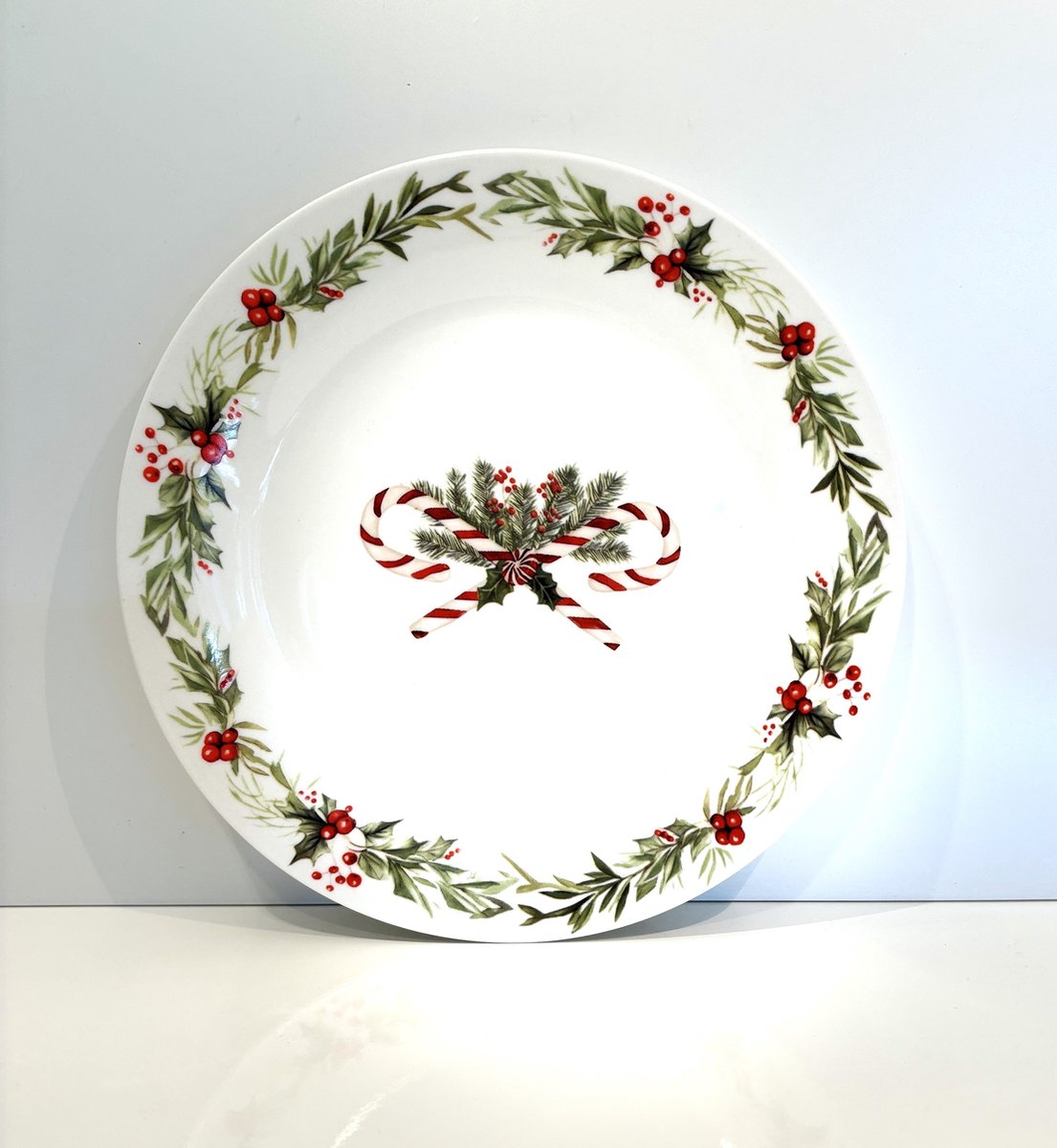 Kerstbord aardewerk beschilderd - per set van 2 - afmeting 22*22*2cm