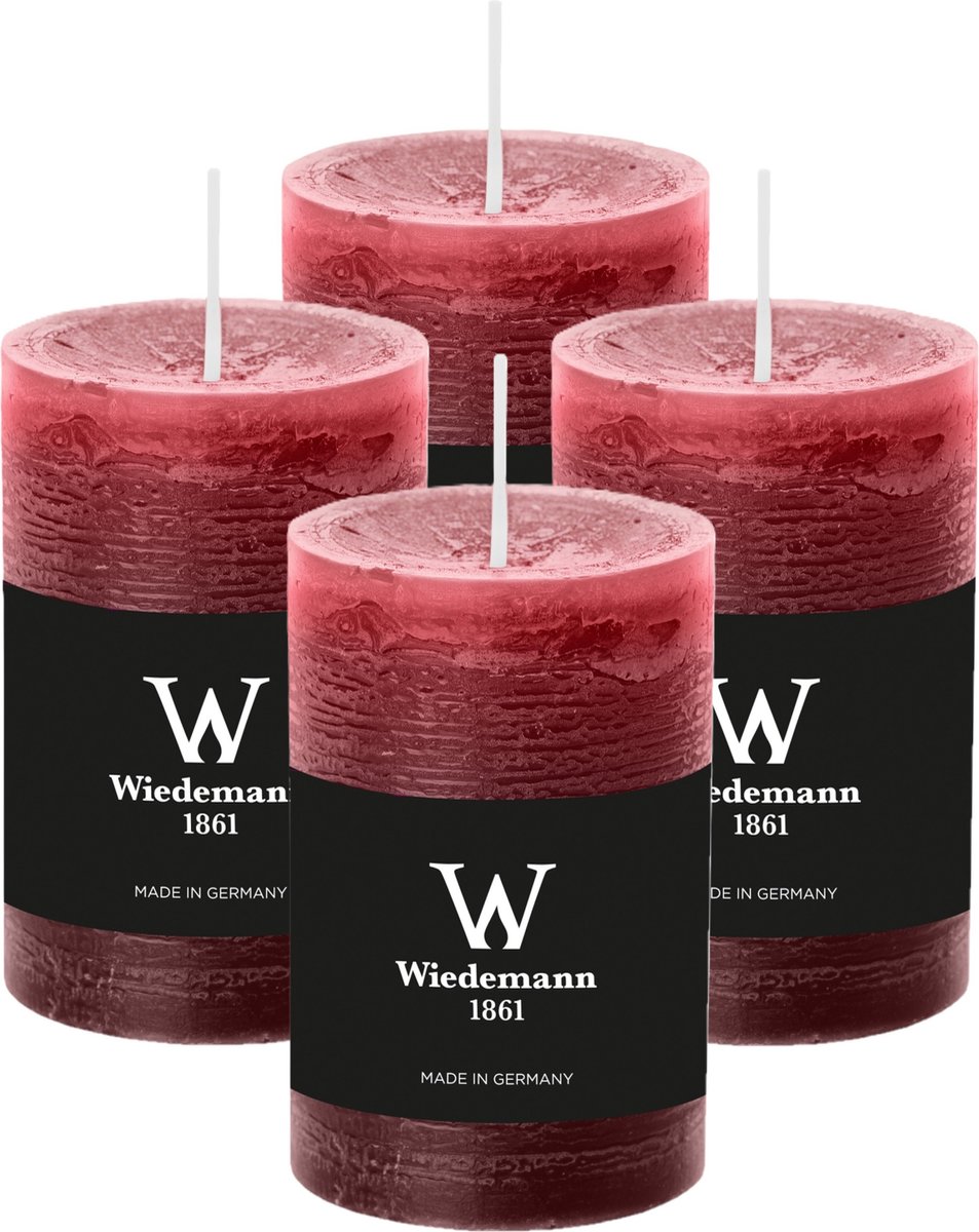 Wiedemann Cilinderkaars/stompkaars - 4x - rustieke kaars - bordeauxrood - 6 x 9 cm - 30 branduren Bordeaux rood