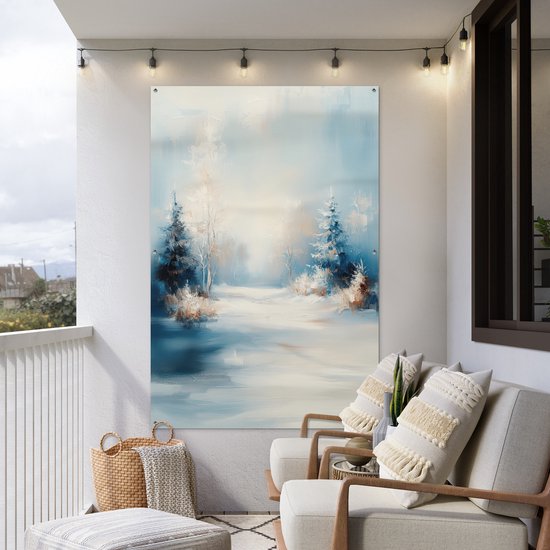 Affiche de jardin 120x180 cm - Décoration de jardin Forêt - Hiver - Nature - Abstrait - Neige - Affiche pour le jardin - Décoration extérieure - Tableau de jardin clôture - Décoration murale sur toile de jardin - Décoration murale sur toile de balcon