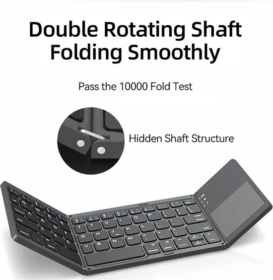 FIBILA Mini clavier Bluetooth pliable avec pavé tactile - Claviers - Clavier sans fil - Clavier universel sans fil portable pour Windows, Android, iOS, tablette, iPad - Léger et compact - Zwart