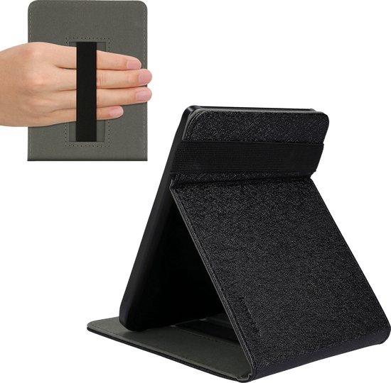 kwmobile e-reader hoesje geschikt voor Pocketbook Touch Lux 4/5/Touch HD 3/Color (2020)/ Vivlio Lux 5 hoes - E reader flip case van kunstleer - Ereader cover met handgrip en stand - In zwart van Merkloos — afbeelding 2