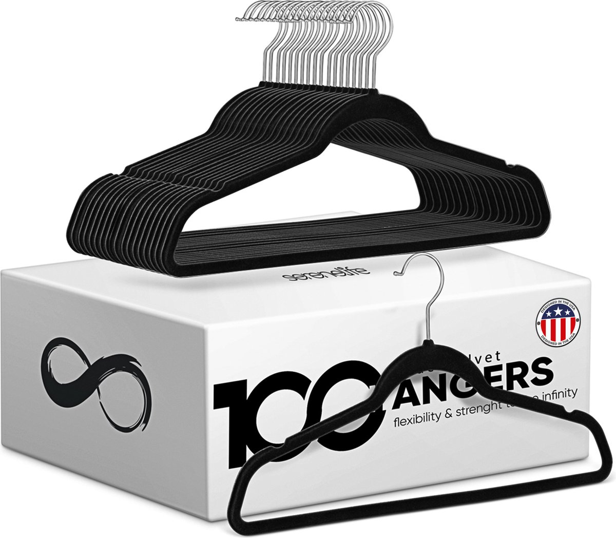 SereneLife Kleerhangers –Fluwelen Hangers-Antislip Zware Duurzame Kledinghangers Set-100 Stuks-Duurzaam met 360° Draaihaak-Lichtgewicht