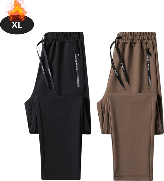 Nivard Trainingsbroek Heren - Sportbroek - Trainingsbroek Lang - Trainingspak - Sportkleding - 2pc Zwart+Bruin - XL