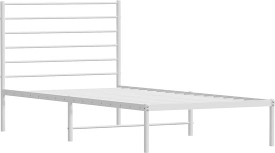Cadre de lit avec tête de lit en métal blanc The Living Store 100x200 cm - Cadre de lit robuste - Cadre de lit en métal - Cadre de lit Wit - Lit simple - Cadre à sommier tapissier