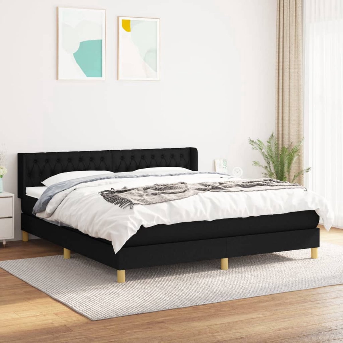 The Living Store Boxspring met matras stof zwart 180x200 cm - Boxspring - Boxsprings - Bed - Slaapmeubel - Boxspringbed - Boxspring Bed - Tweepersoonsbed - Bed Met Matras - Bedframe - Ledikant - Bedden