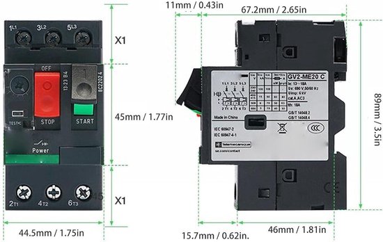 Motorstroomonderbreker AC690V Overbelasting Kortsluitbeveiliging