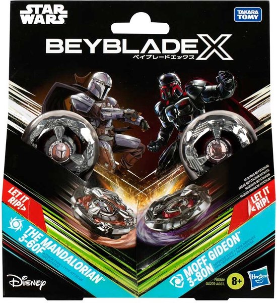 Beyblade X en Star Wars-collab, The Mandalorian 3-60F vs. Moff Gideon 3-80N, multipackset, leeftijd 8+