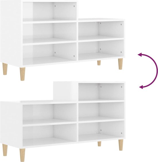 vidaXL Meuble à chaussures Wit brillant 102x36x60 cm Meuble à chaussures - Étagère à chaussures - Espace de rangement - Rangement pour vêtements - Décoration de salon - Meuble d'entrée - Armoires design - Type de bois - Wit