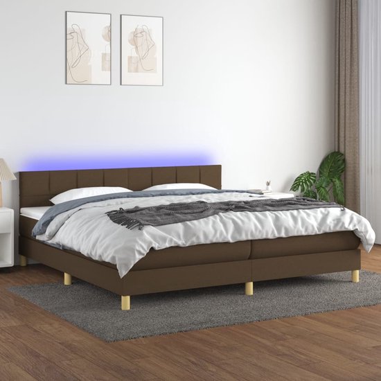 vidaXL Boxspring met LED 200x200 cm - Donkerbruin Boxspring - Donkere ...