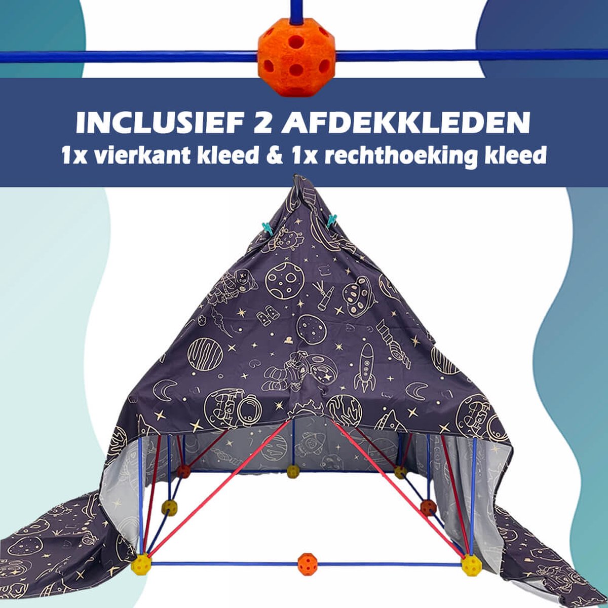 Fort Bouwpakket XXL - 150 onderdelen - Speeltent incl. 2 Kleden - Educatief Speelgoed voor fort bouwen, hut bouwen en tent bouwen - Bouwset voor binnen en buiten — afbeelding 7