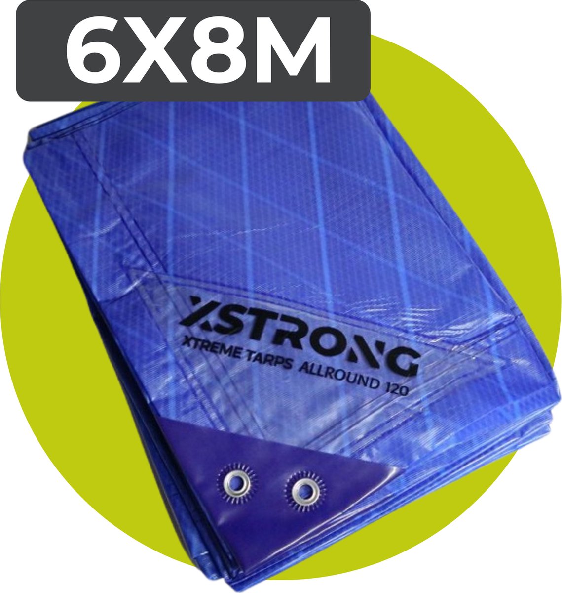Xstrong Afdekzeil Allround - 6 x 8 m - 120g/m2 - Blauw - 100% Waterbestendig en Scheurbestendig - voor daken, zwembaden, tuinmeubelen, voertuigen, fietsen, aanhangwagen