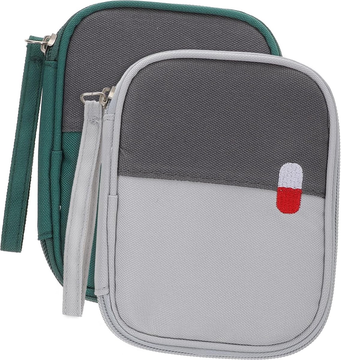 Goedkoopste 2 Stuks Opbergtas Voor Pillen Klein Medicijnzakje Medicijn Opbergtas Make-up Etui Diversen Zakje Make-up Zakje Wandeltas Ehbo Met Rits Reizen Hoge Capaciteit Cosmetische Tas, (grijs,groen