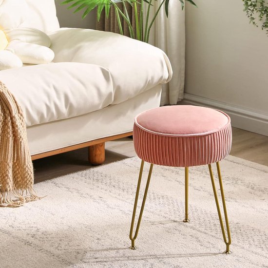 Ronde fluwelen make-upkruk - roze, zijtafel, commode - goudkleurige stalen poten — afbeelding 2