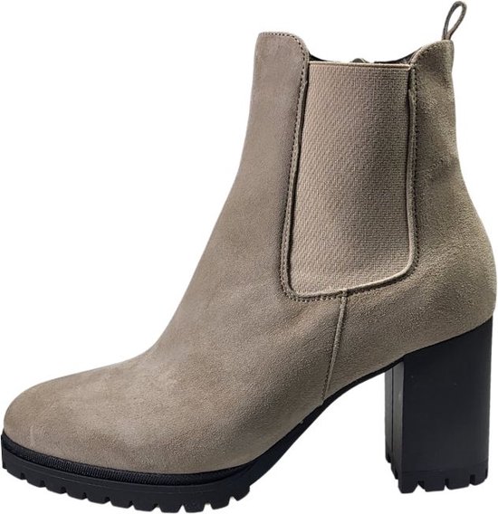Stravers - Bottes Chelsea confortables et tendance à talon - Taille 42 - Beige/Gris - Bottines Grandes Tailles