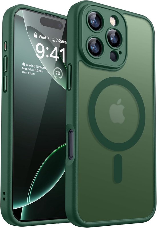 Casemania Hoesje Geschikt voor Apple iPhone 16 Pro Max - Donker Groen - Matte Armor Back Cover met Camera Bescherming - Geschikt voor MagSafe
