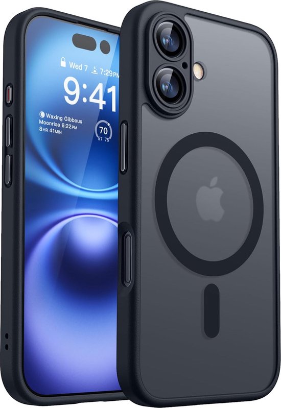 Casemania Hoesje Geschikt voor Apple iPhone 16 - Zwart - Matte Armor Back Cover met Camera Bescherming - Geschikt voor MagSafe