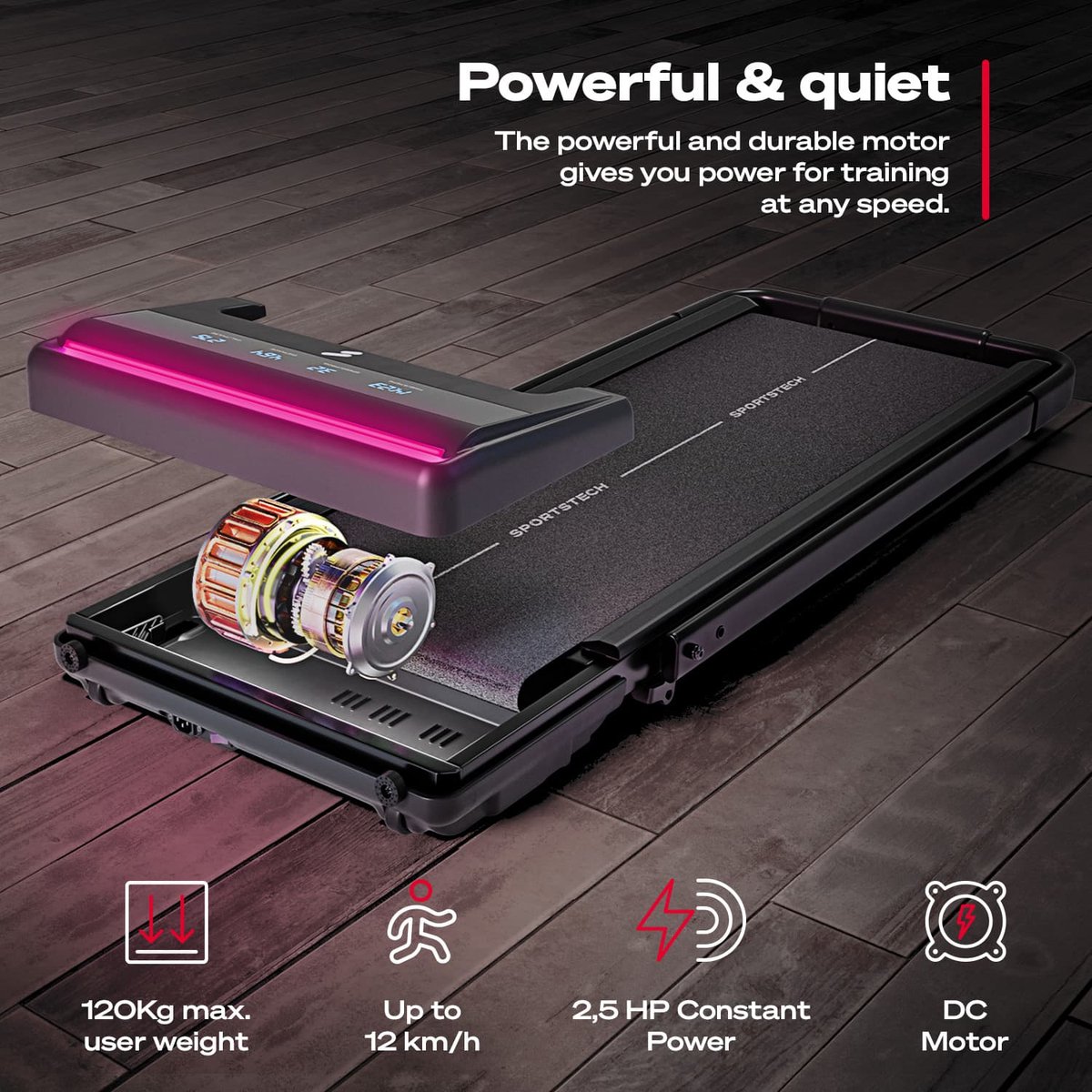 Afbeelding 3 van Sportstech sWalk Lite Plus - loopband - LED - wieltjes - 14 km/u