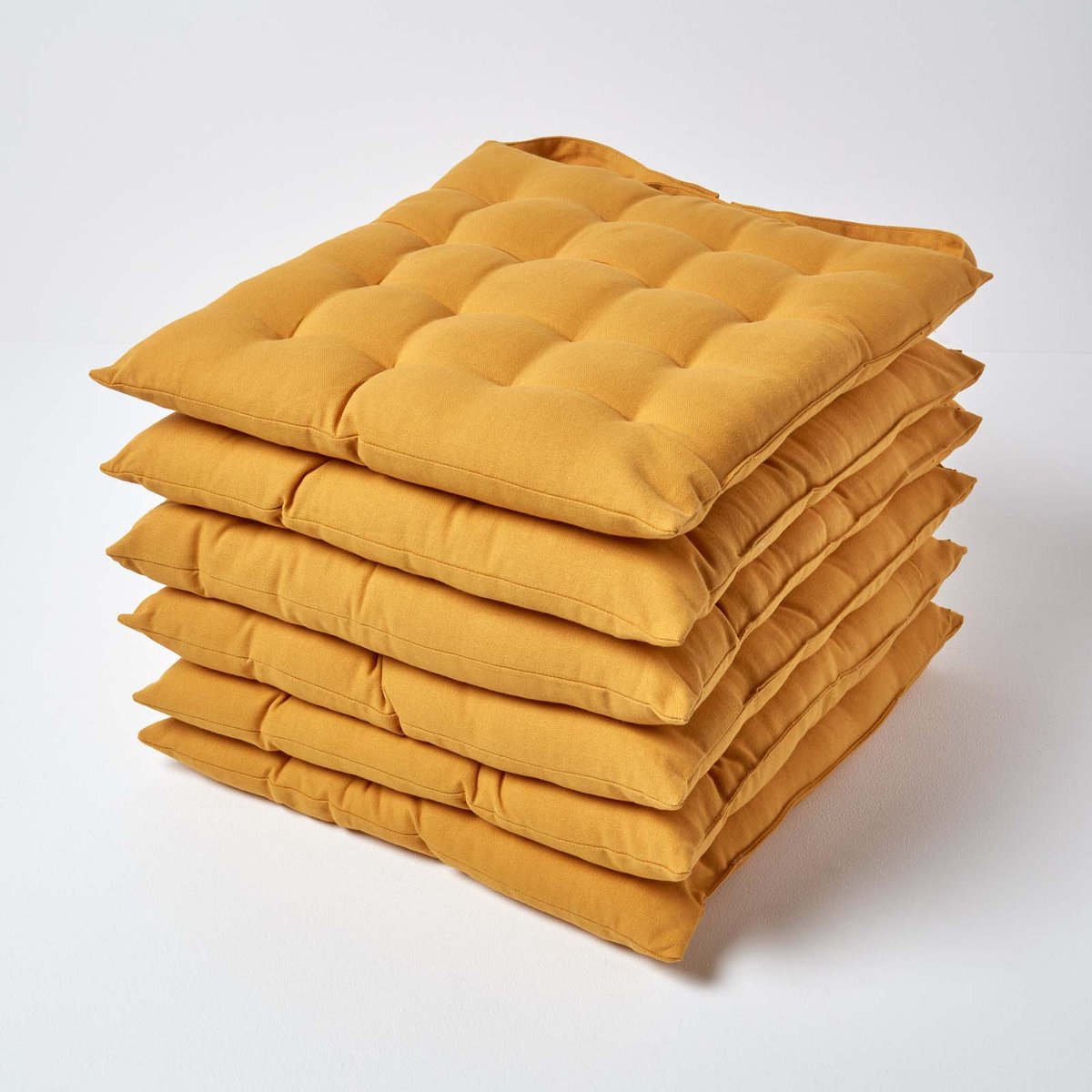 Homescapes stoelkussens – set van 4 zitkussens – katoen – 40x40 cm – crème – met lint