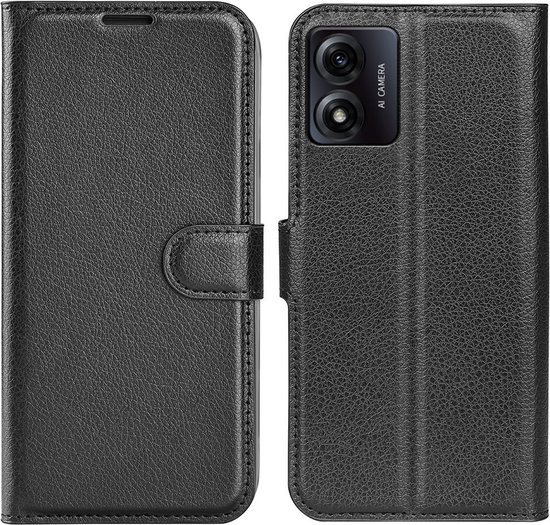 Étui Motorola Moto E13 - Étui portefeuille en similicuir MobyDefend (fermeture avant) - Zwart - Étui pour téléphone portable - Housse de téléphone compatible avec : Motorola Moto E13
