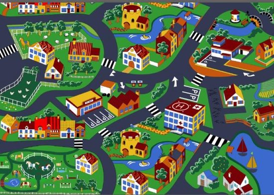 speeltapijt Villagefun - antislip Speelkleed - Multi Verkeerskleed - 140 x 200 cm - antislip en wasbaar