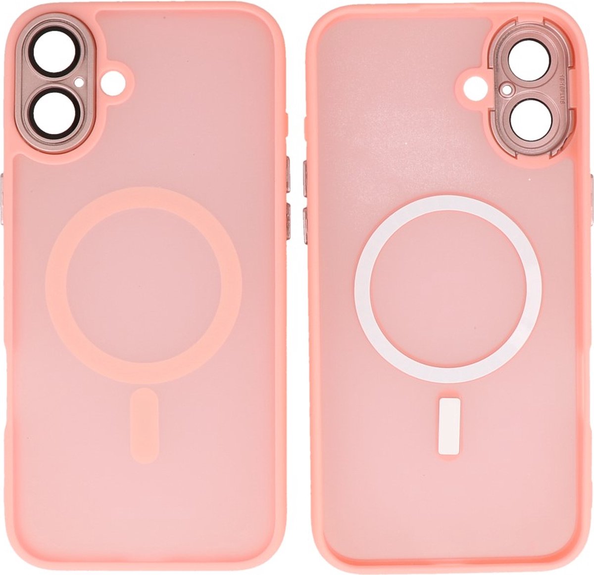 MagSafe Hoesje Geschikt voor iPhone 16 - Mat-Transparent met Camera Beschermer Case - Roze