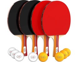 Nibiru Sport Tafeltennis Set met 4 Houten Tafeltennisbatjes en 8 Pingpongballen Inclusief Draagtas - Ping Pong Set voor Binnen en Buiten - Draagbare PingPongset - Tafeltennisbatjes Hout