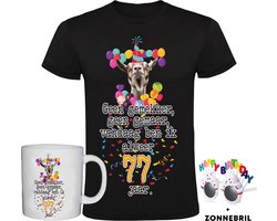 77 Jaar Grappig Heren T-shirt + Mok + Bril - 77e verjaardag - jarig - shirt
