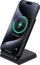 Cazy Draadloze Oplader Telefoon Stand 15W - Snelladen & USB-C - Geschikt voor Qi-Gecertificeerde Toestellen - Oplaadstandaard met LED Lampje - Zwart