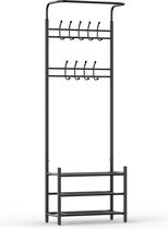 O'DADDY® kapstok staand – kapstokken - kapstok met schoenenrek – kapstok zwart - garderoberek - kledingstandaard - garderoberek met kapstok - garderoberek met schoenenrek- garderoberek metaal - 66 x 30 x 190 cm - zwart
