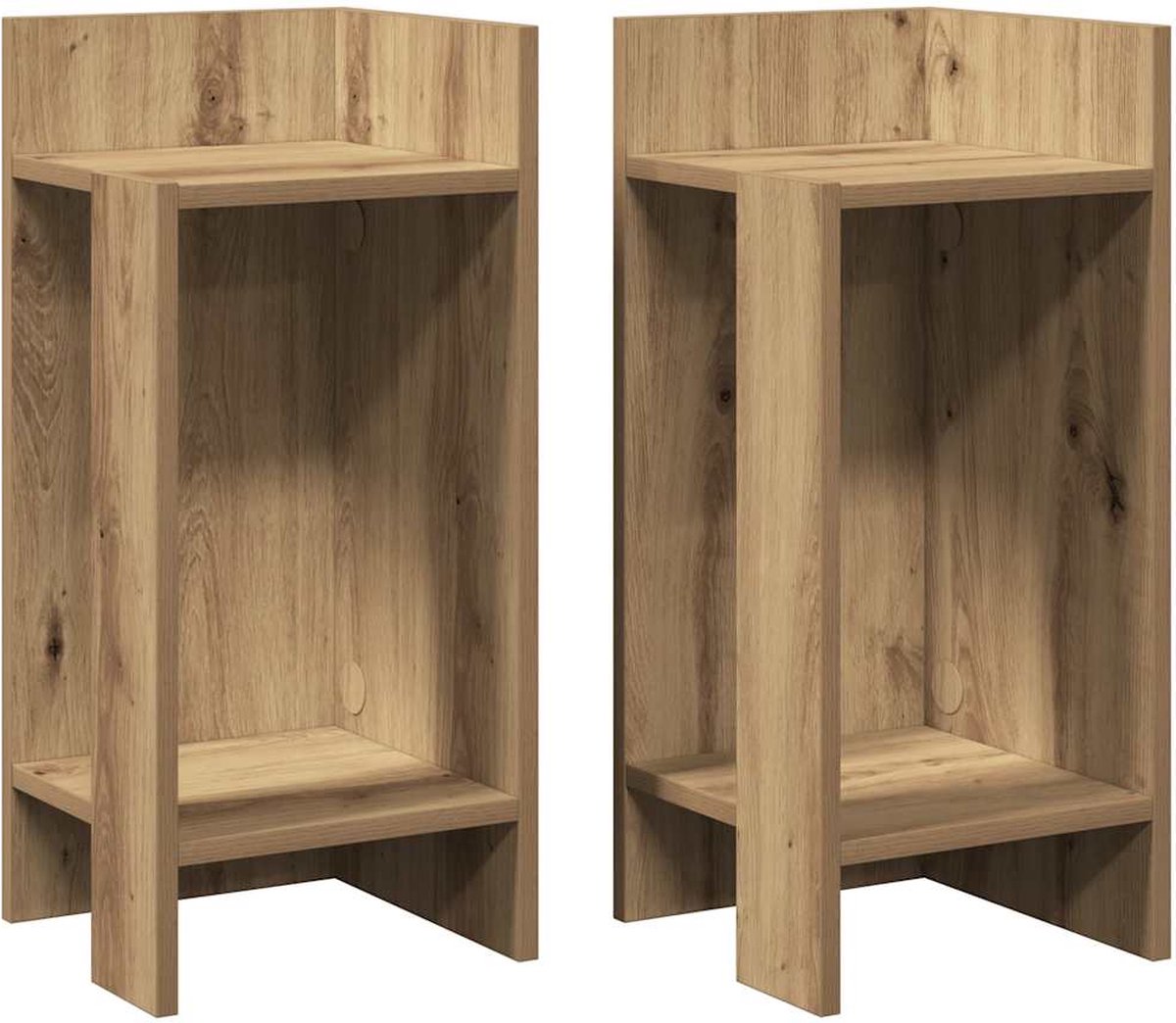 vidaXL Bijzettafels - 2 - st - met - plank - 25,5x27x60 - cm - artisanaal - eikenkleur artisan eiken