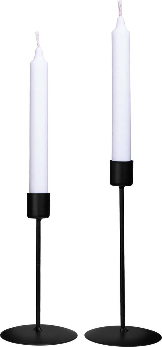 QUVIO Kaarsenstandaard - Set van 2 - 2 maten - Kandelaar - Industrieel - Woonaccessoires - Decoratieve accessoires - Verschillende hoogtes - Zwart - Metaal - Universeel - Voor kaarsen met diameter tussen 22mm en 28 mm