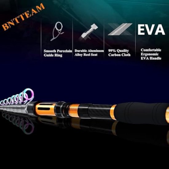 Homesy - Gecombineerde telescopische hengelset, spinmolen van 99% carbon, met tas voor zee, zoetwater, vijver, rivier (T1 complete set, 2,4 m) + 1 x set visaas. 2 stuks hengeldrijvers (als gratis cadeau). van Homesy — afbeelding 2