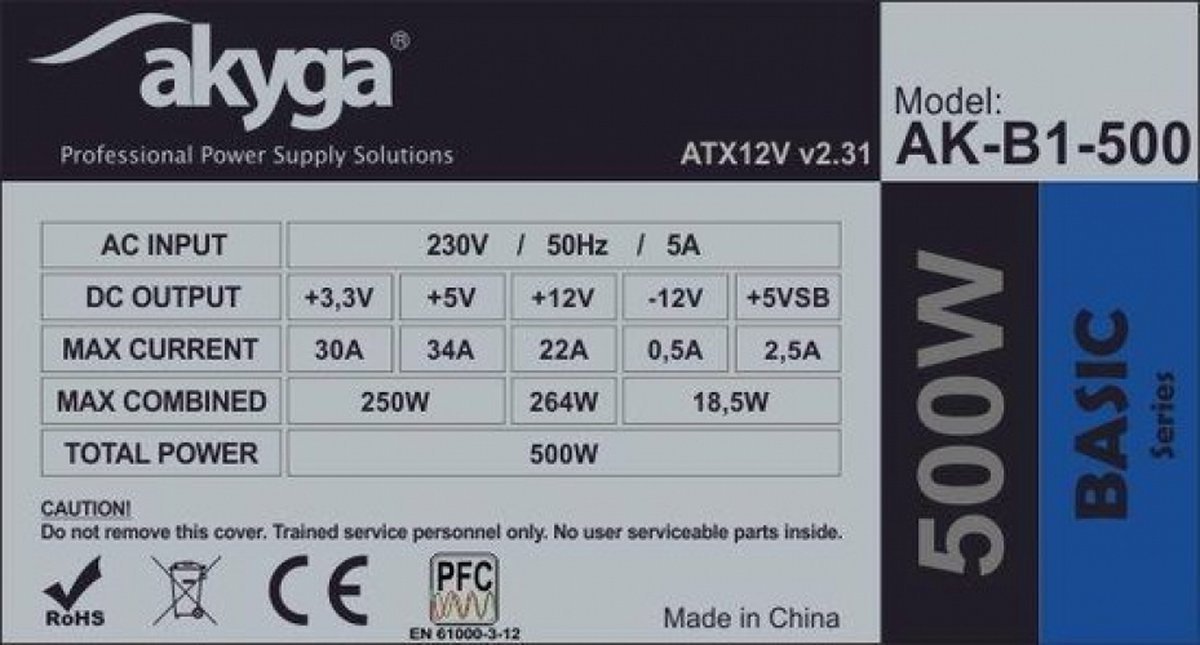 Akyga Ak-B1-500 Power Supply Unit 500 W 20+4 Pin Atx Atx Grijs voeding - afbeelding 4