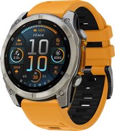 Stravo Tweekleurig Siliconen Bandje voor Garmin Fenix 9/9 Pro 47mm, Fenix 8/8 Pro 47mm, Fenix E, Fenix 7/7 Pro, Fenix 6/6 Pro, Epix/Epix Pro Gen 2 47mm, Forerunner 955/965/970 & Instinct 3 45mm – QuickFit 22mm Sport Bandje – Oranje/zwart