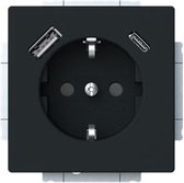 Busch Jaeger Future Linear Wandcontactdoos kinderbeveiliging + 2x USB-Lader MAT zwart 20 EUCB2USBAC-885