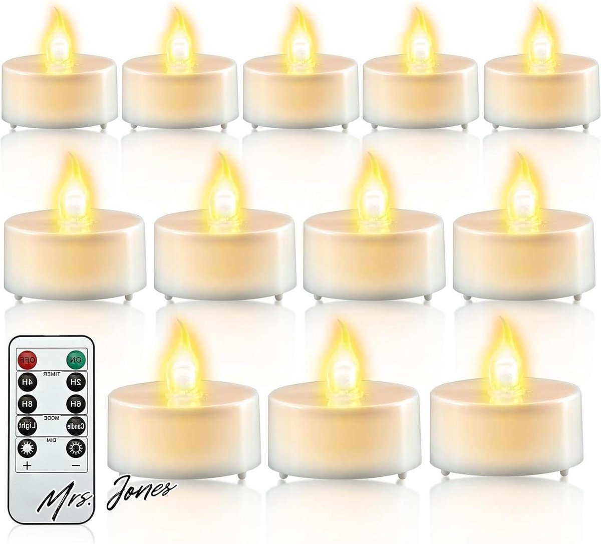 Mrs. Jones Led theelichtjes met timer afstandsbediening vlamloze ledkaarsen elektrische flikkerende theelichtjes op batterijen voor thuis kamer tafel Halloween kerstdecoratie 12 stuks . multi color