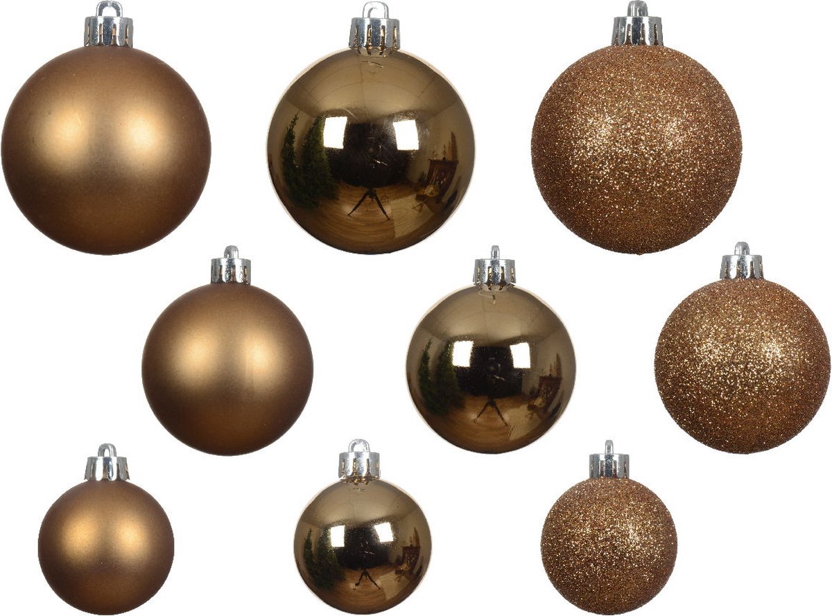 Decoris kerstballen set Plastic 30st pecannoot bruin 4-5-6cm – foto 3