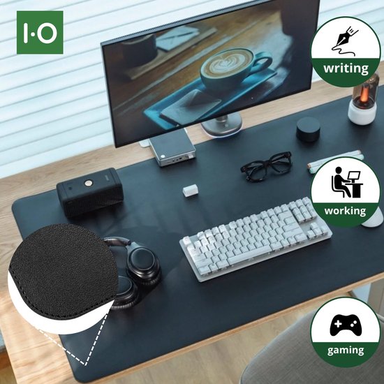 Sous-main IVONO® en cuir artificiel Zwart avec liège - Sous-main élégant de Premium - Tapis de bureau et tapis de souris XL et XXL - Résistant à l'eau et durable - 80x40cm et 120x60cm