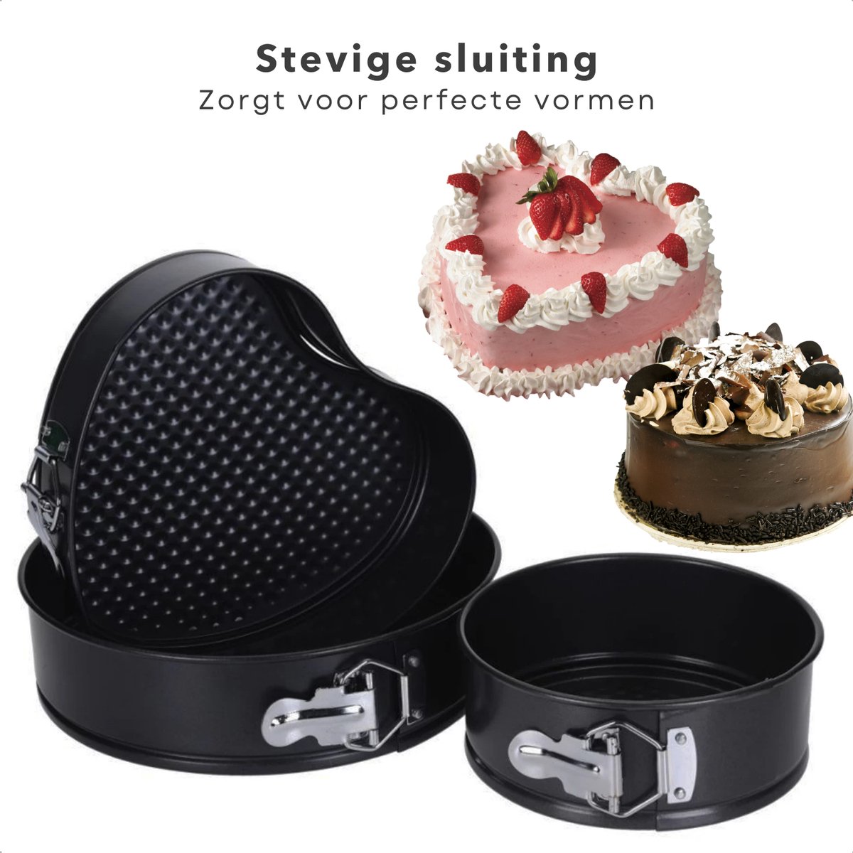 Springvorm Set 3-Delig - Ovenbestendig - Hartvormig en Ronde Bakvormen - Bakvorm set - Springvorm - Cakevorm - Bakvormen - Hartjes Taartvorm - Zwart - Inclusief EBOOK – foto 6