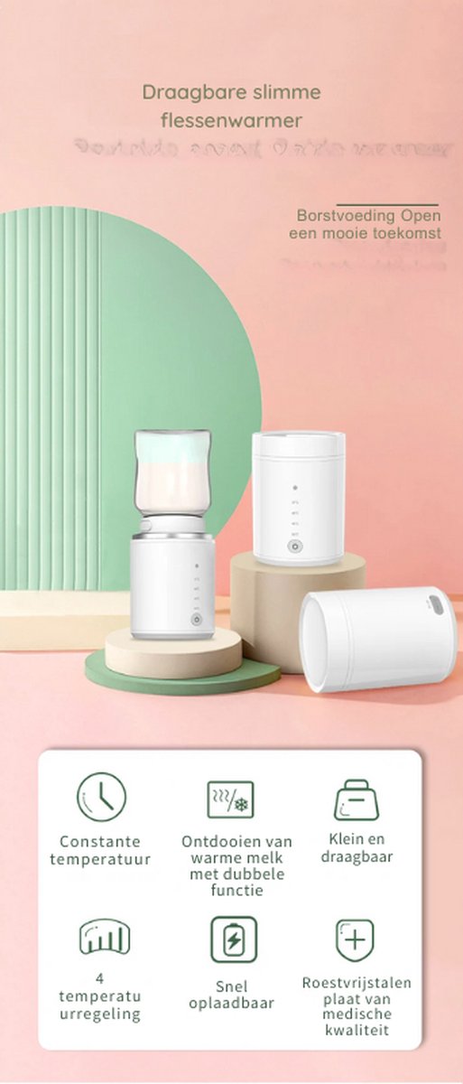 DrPhone WarmWave Pro - Draagbare Flessenwarmer - Fles Snel Opwarmen - 5 standen (Ontdooien + Verwarmen) - Warmhoudfunctie - Flesverwarmer Baby - BPA Vrij - Lange Accu - USB-C van DrPhone — afbeelding 5