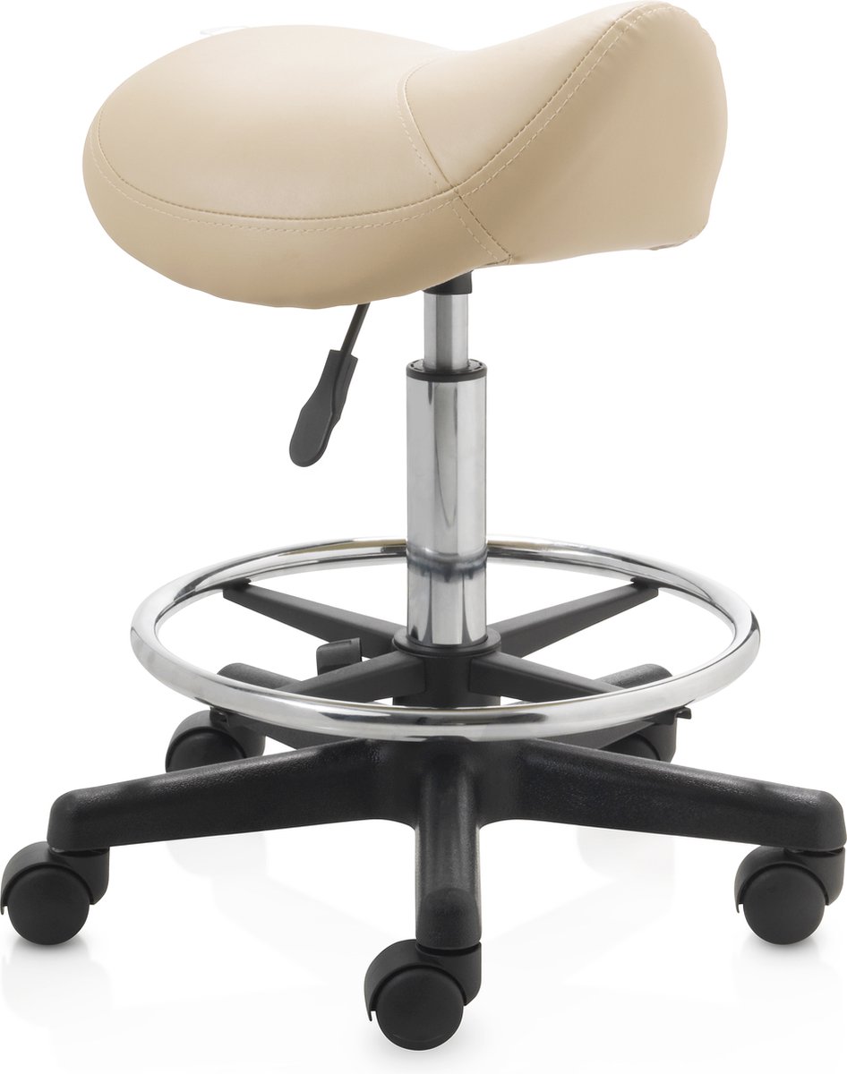 ZenGrowth ergonomische zadelkruk met middelhoge gasveer beige - Kapperskruk op zachte wielen – Met voetring – Zadelstoel - In hoogte verstelbaar