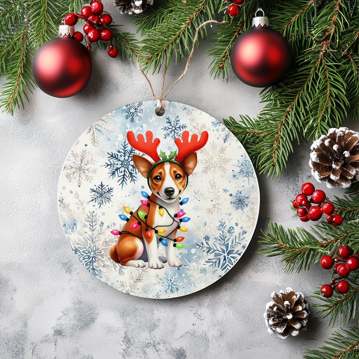 Kerstboom hanger Basenji - Met Naam - Unieke Kerstdecoratie