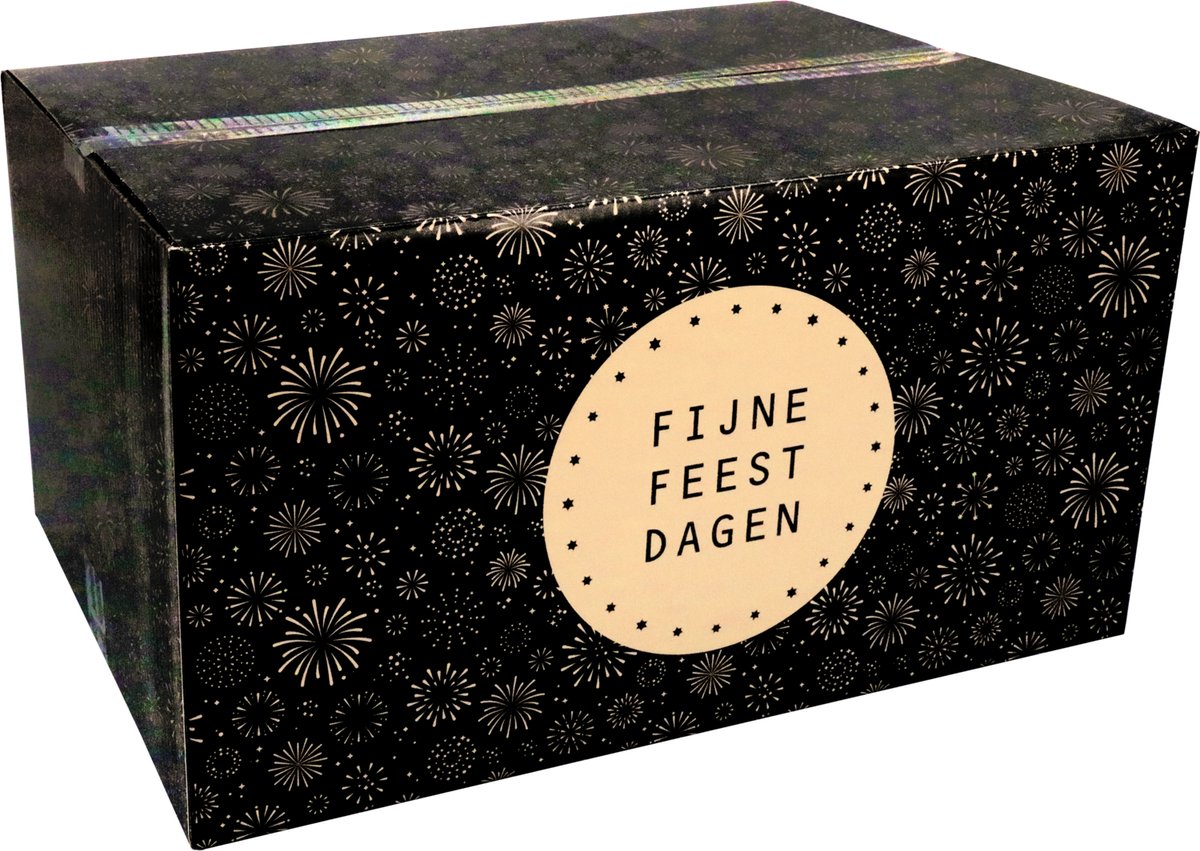 Kerstpakketdoos | Vuurwerk | golfkarton | 55x39x30cm | Kerstmis | e | zwart/goud | 10 stuks