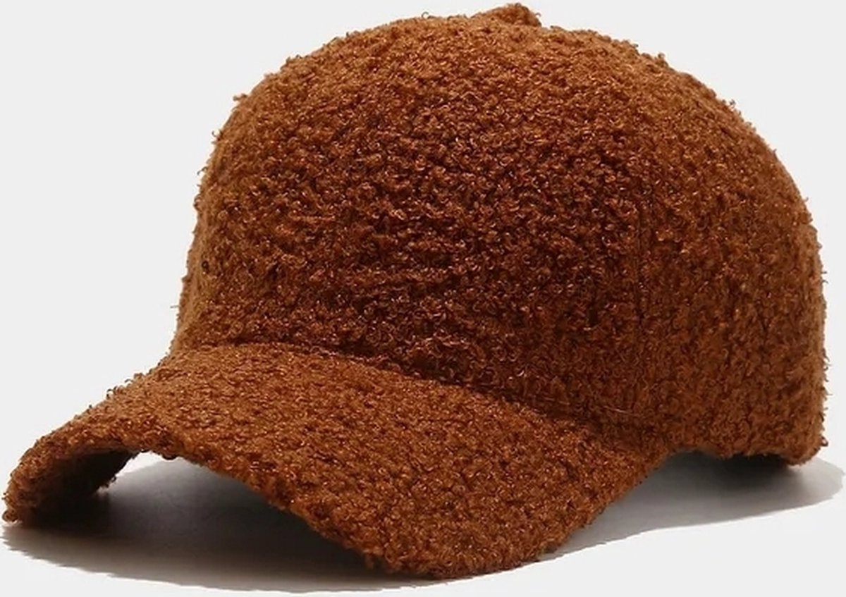 Teddy Cap Brown - Warme Teddy Pet - Lamswol - Lamb Wool - Baseball Cap - Verstelbaar - Bont - Fur - Fluffy -Bruin