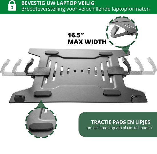 IVONO® Laptophouder Monitor Arm – Zwevende Laptopstandaard voor de VESA Monitorarm – Ergonomisch Laptopgebruik en Ademend Design – Voor een Gezonde Werkhouding- Mat Zwart