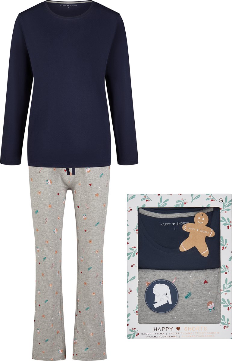 Happy Shorts Dames Kerst Pyjama Set Shirt + Broek Giftbox Bakkerij Blauw